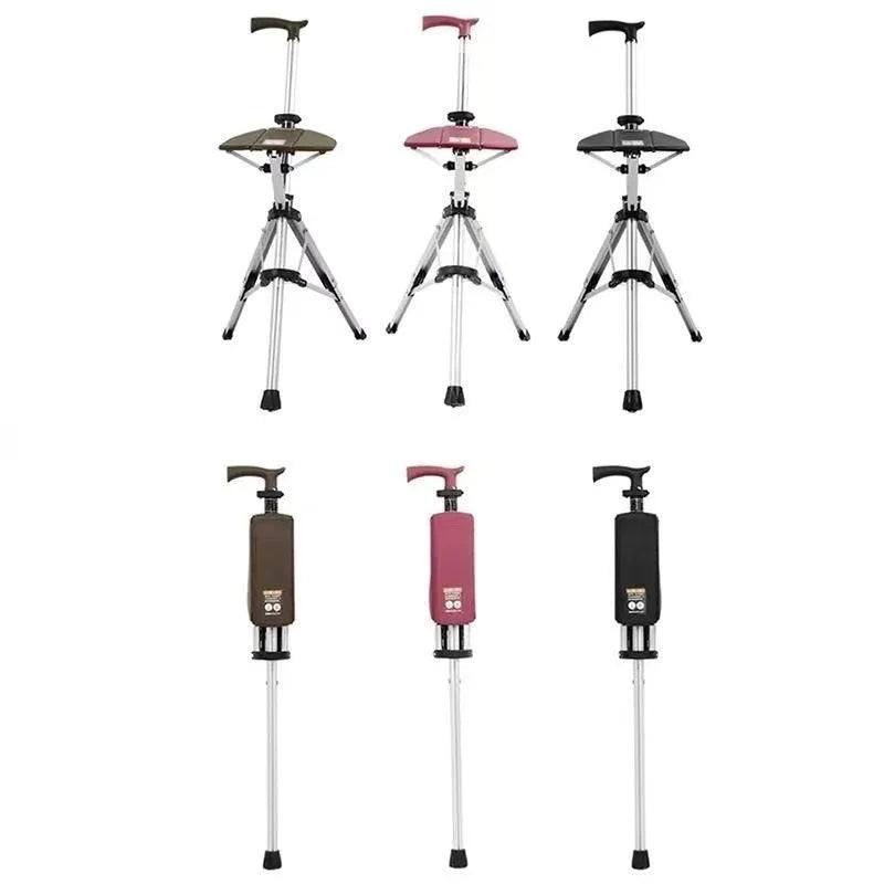 Aluminum Elderly Folding Walking Cane with Chair