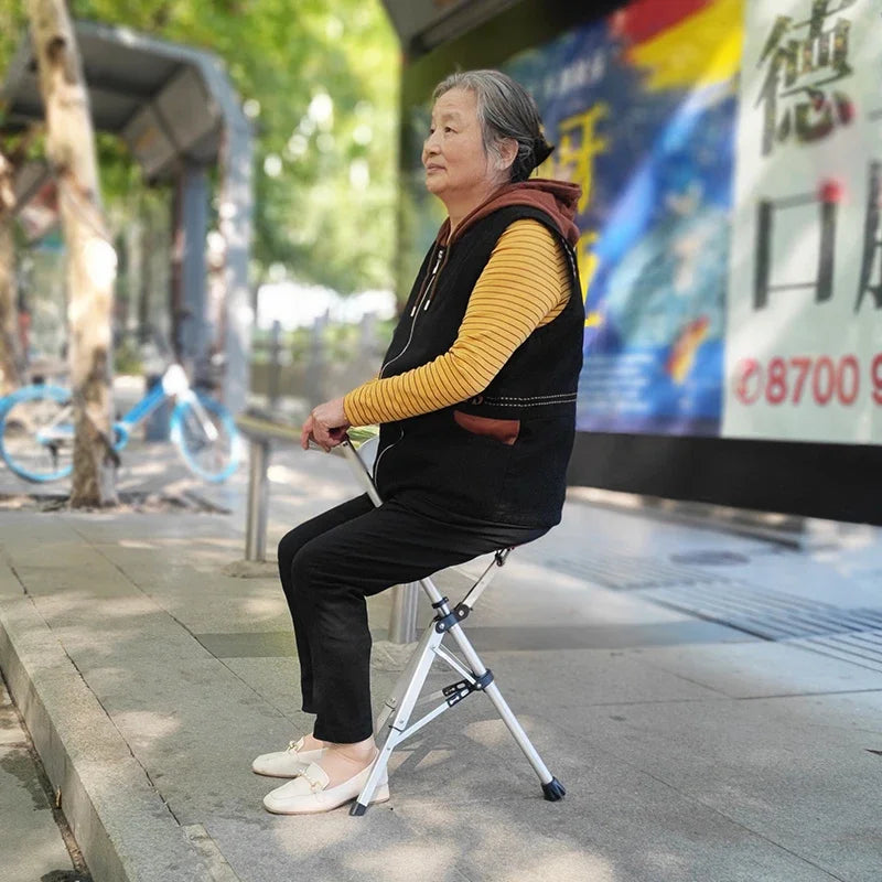 Aluminum Elderly Folding Walking Cane with Chair